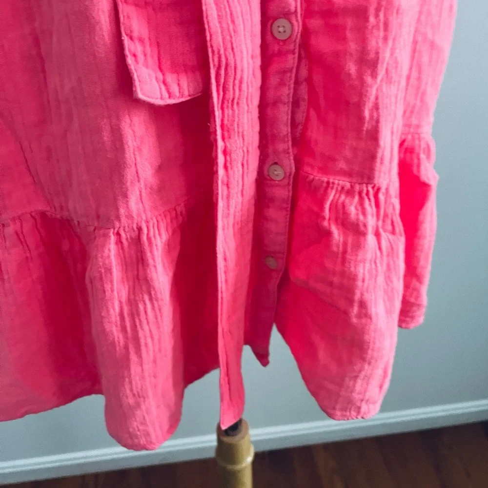 Vineyard Vines Gauze Neon Rose Shirt Dress Large - Picture 5 of 7